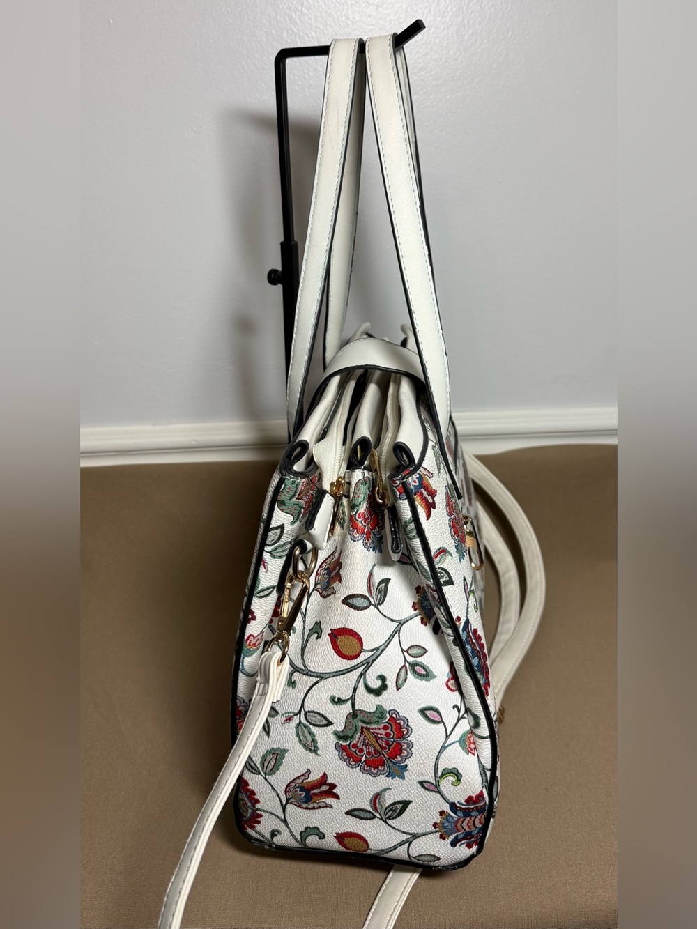 Jolene Couture Women’s Floral Tote Bag in White - Structured Shoulder/Crossbody - Picture 3 of 5
